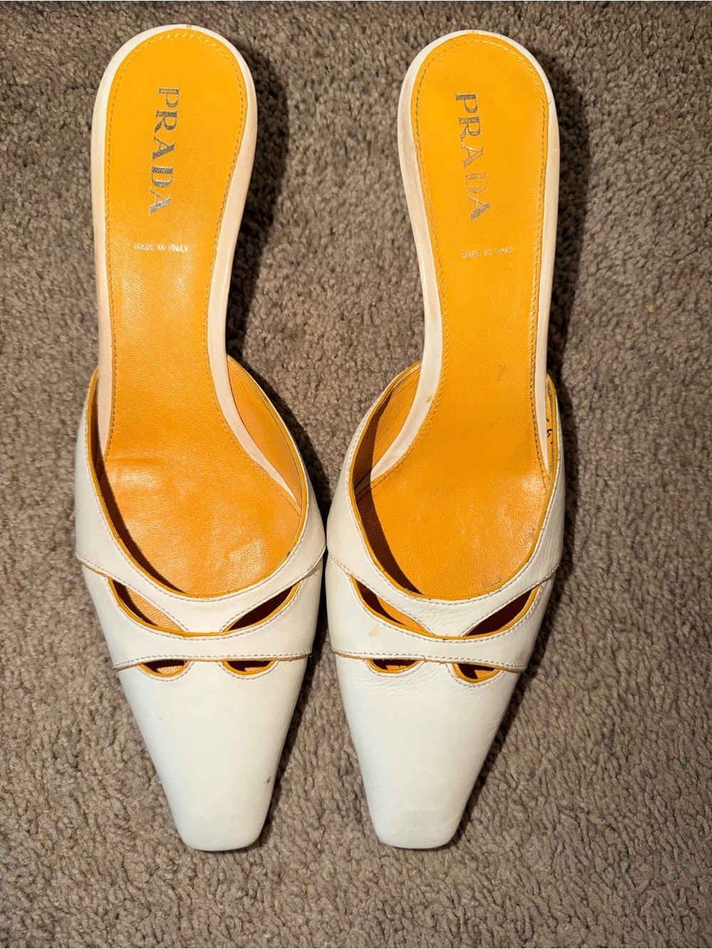 Prada Cream Leather Pointed-Toe Mules